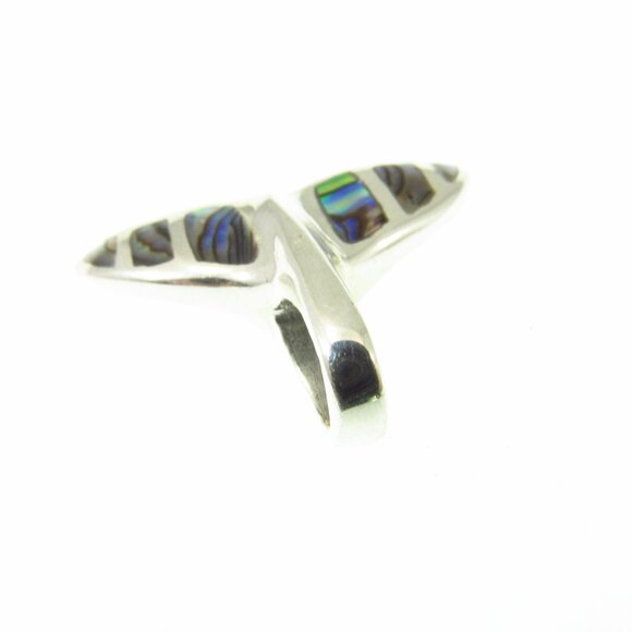 Solid 925 Sterling Silver Whale Tail Slide Pendant with Abalone Shell Inlay - Picture 10 of 11